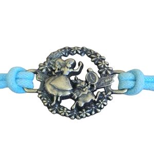 Disney Alice In Wonderland Collectible Bracelet Pewter Blue Ribbon Adjustable